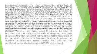 Types of Employee Participation in Decision Making PDM amongst the Middle Management in the Malaysia