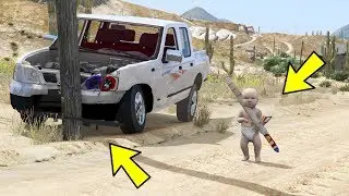 الطفل المجنون - دمر السياره وراح يلعب بالبقر  لايفوتك ضحك قراند 5 GTA V Funny