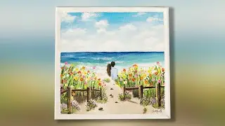 Daily challenge #57 / Acrylic painting for beginners / Couple on the beach