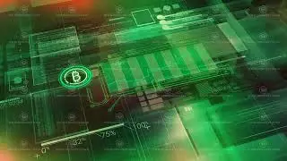 Animated cyberspace with abstract infographic of Bitcoin price growth.