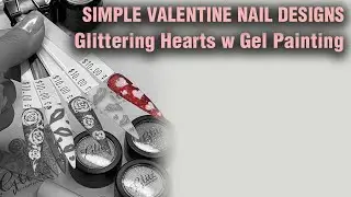 Glittering Hearts w Gel Painting, Sugar Glitter - Valentine Nail Art Tutorial - How to Quick Easy