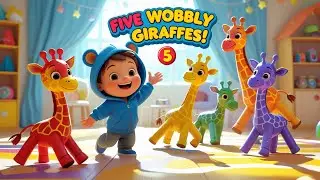 Five Wobbly Giraffes | Counting Song for Toddlers | Learn Numbers & Colors | Kids Learning Video