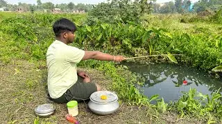 Fishing video || Traditional boy catches fish in the field canal using hook || best hook fishing 
