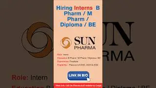 Sun Pharma Apprenticeship Opportunity for B Pharm / M Pharm / Diploma / BE Graduates#pharmacist #job