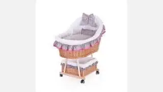 Wicker Basket for Baby, Lovely Bed with Container and Wheels with Brakes