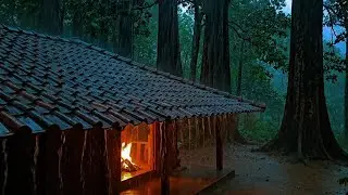 Deep Sleep Rain Sounds in a Javanese Traditional Village House | Cozy, Fireplace, Forest Ambient