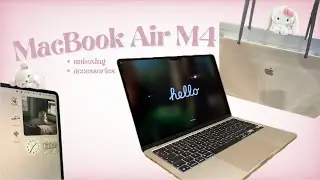 2025 MacBook Air M4 (Starlight) unboxing+accessories🎀🤍