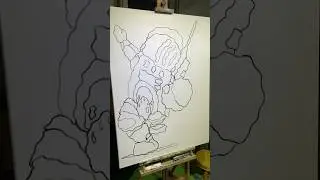 The freehand drawing of an astronaut on canvas. #timelapse #spaceman #astronaut #art #drawing