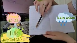 1HR COZYSTUDYWITHME/POMODOR 25-5/Soft Rain ASMR/French Sentence Structure Construct&EXAMPLES EP66📚
