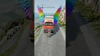 Cars & Ambulance Van vs Giant Pit Bollards Crash in the game BeamNG.drive