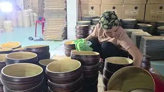 Coiled bamboo bowl factory in Vietnam