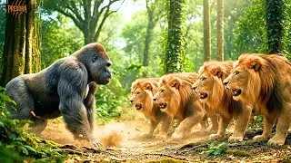 Giant Gorilla vs 5 Lions: Final Battle in the Jungle&rsquo;s Throne - King Kong vs Lions, the final battle