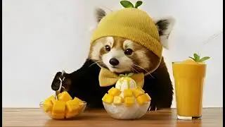 [ASMR] Red Panda Eating Mango Shaved Ice - You Won't Stop Smiling 🥭