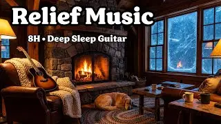 Insomnia Relief Guitar Music 😴 8H Winter Storm Sounds for Sleeping