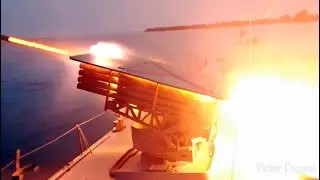 Live fire on the Danube - River Monitors fire 122mm rockets and 100mm cannons