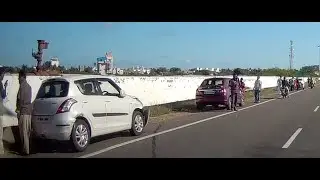 Multi car accident in East Coast Road, Chennai - Dash cam footage of accident site (Mahabalipuram)