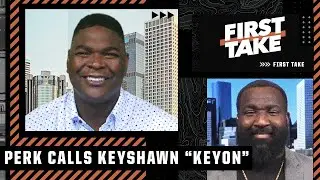 'Keyon' Johnson ⁉️ Perk slips up on Keyshawn's name 🤣 | First Take