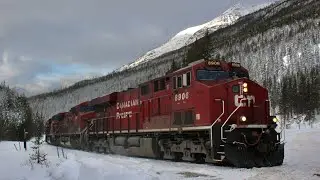 Rare!!! 5 Engines, w/CP 8876 and CP 7035!!!! CP 8906 leads CP 200 past Lake O'Hara, BC