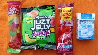 Lotte jellies lollipop & alpenliebe juzt jelly & chupa chups & happydent white candies unboxing 