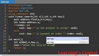 linear search program using algorithm stl in c++ | searching techniques using c++ programming