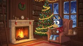 Bluey Cozy Library Fireplace Night 🔥 Warm Lofi Music for Studying, Reading & Christmas Chill 📚