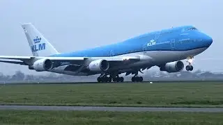 CROSSWIND| KLM Boeing 747-400 WHEELIE Landing at Amsterdam Schiphol Airport!