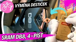 Kovový zvuk při brždění brzdy Sram DB8 - výměna komplet sjetých destiček a vyčištění 4-pístku