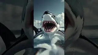 Wild great white shark leaps near a boat in tense slow motion,#shark #wildlife  #shorts  #viral #ai