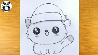 Cute christmas cat pencil sketch | cute animal drawing@TaposhiartsAcademy