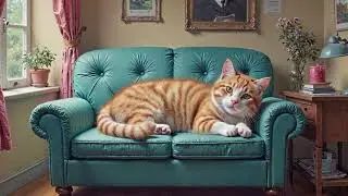 Lo-Fi - chilling background music in beach rock style, with a cute cat