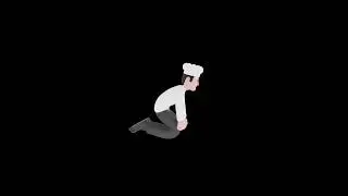 3D Cartoon Chef Character Turntable | Cheerful Cook Crouching Pose