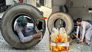 Amazing technique of repairing a truck tire | tire repair fix a flat tire service | fix it problam