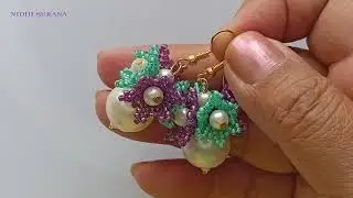 Pearl Earrings with Purple and Teal Twist! Trendy Fashion Earrings Diy Tutorial step by step.