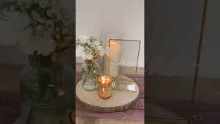 Wedding Table Centrepiece DIY -Wood log slice, wooden confetti, frame, pillar candle, tealight, vase