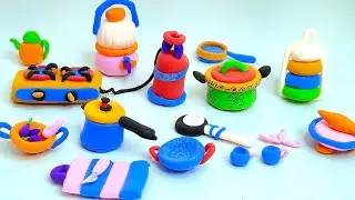 DIY Mini Kitchen Set with Clay | Cute Colorful Utensils Craft | Miniature Clay Kitchen Set