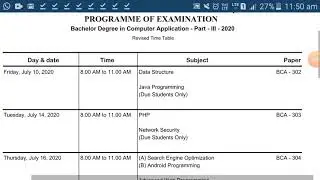 MGSU B.C.A. 3rd year revised time table ||