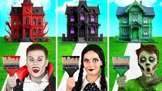 Домики Одного Цвета Челлендж Уэнсдей vs Вампир vs Зомби | Весёлые Идеи Для Декора от Fun Teen