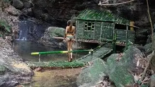 Solo Camping in the Deep Forest Building a Cozy Secret Hut and a Solid Stone Shelter to Keep Wild 