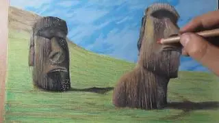 How to Draw an Easter Island Statue with Pastel - Mo&aacute;i