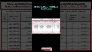 UP NHM Staff Nurse (17000 Post) Result Declared #nhm #staffnurse