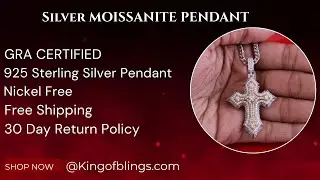 King Of Bling's New Charm Cross Pendant Men/ Women 2.50ct VVS D Moissanite White Sterling Silver