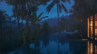 Tropical Night Rainstorm Outside A Cabin For Quick Calm Sleep 🌧️