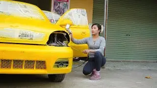 The talented girl repainted her newly purchased car perfectly.
