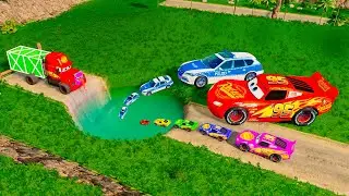Big & Small McQueen & Police Car vs Zombie Mack, Giant Pit & Mega Ramp Downhill Race &ndash; BeamNG.drive