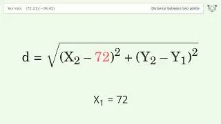 Find the distance between two points p1 (72,31) and p2 (-98,62): Step-by-Step Video Solution