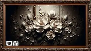 White Roses Elegance, Old Master Floral Oil Painting 4K UHD | Framed Art TV Screensaver