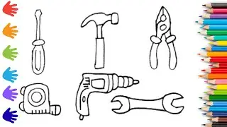 How To Draw cute 🛠️Toy Hand Tools Drawing, Painting & Coloring For Kids and Toddlers_ Child Art 🐋🌈🎨