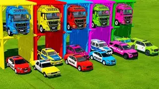 TRANSPORTING ALL POLICE CARS and AMBULANCE EMERGENCY VEHICLES WITH MERCEDES POLICE TRUCKS ! FS22
