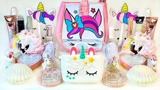 Asmr slime misturando unic&oacute;rnio branco. 🦄💦💤 Maquiagem, sombra, glitter em slime.