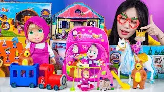 96 Minutes Satisfying with Unboxing Cute Masha and The Bear Pink Backpack Toys Collection ASMR 🎀